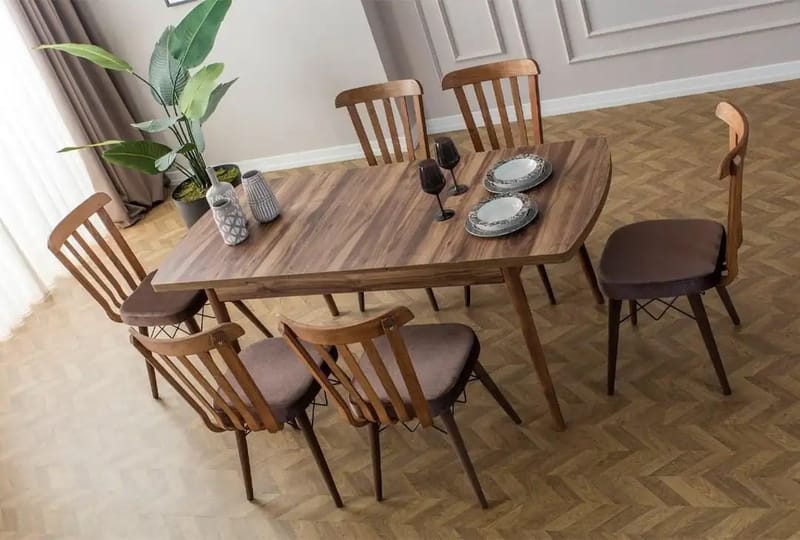 Alvryn Matgrupp Förlängningsbar 130-170 cm med 6 Stolar - Möbler - Matplats - Matgrupp & matbord med stolar