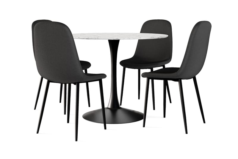 Ananta Matbord 100 cm Runt Svart bas +  4 st Nikolas stol svart med svarta ben, Vit/Svart