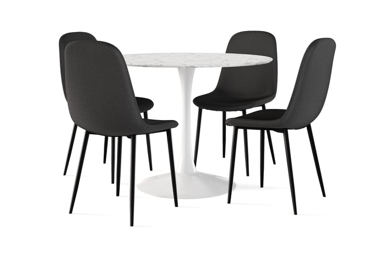 Ananta Matbord 100 cm Runt vit bas +  4 st Nikolas stol svart med svarta ben, Vit/Svart