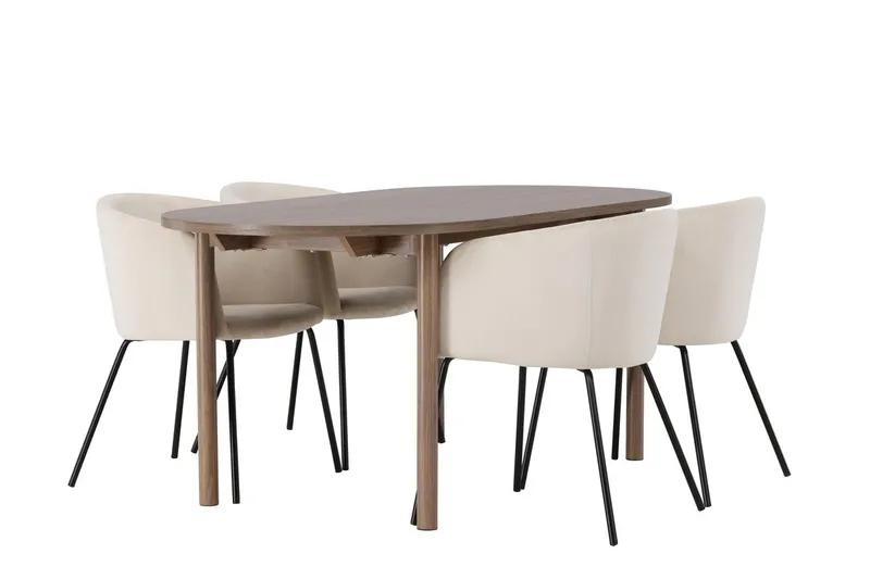 Andy Matbord 180x90 cm Brun med 4 Berit Karmstol Sammet med Armstöd - Möbler - Matplats - Matgrupp & matbord med stolar