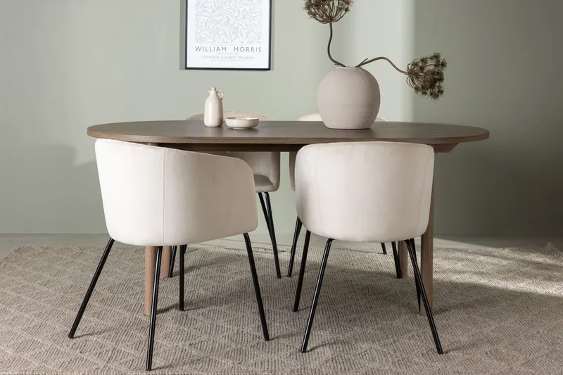Andy Matbord 180x90 cm Brun med 4 Berit Karmstol Sammet med Armstöd