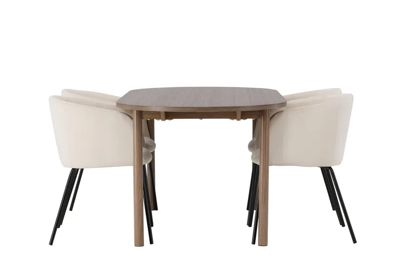 Andy Matbord 180x90 cm Brun med 4 Berit Karmstol Sammet med Armstöd - Möbler - Matplats - Matgrupp & matbord med stolar