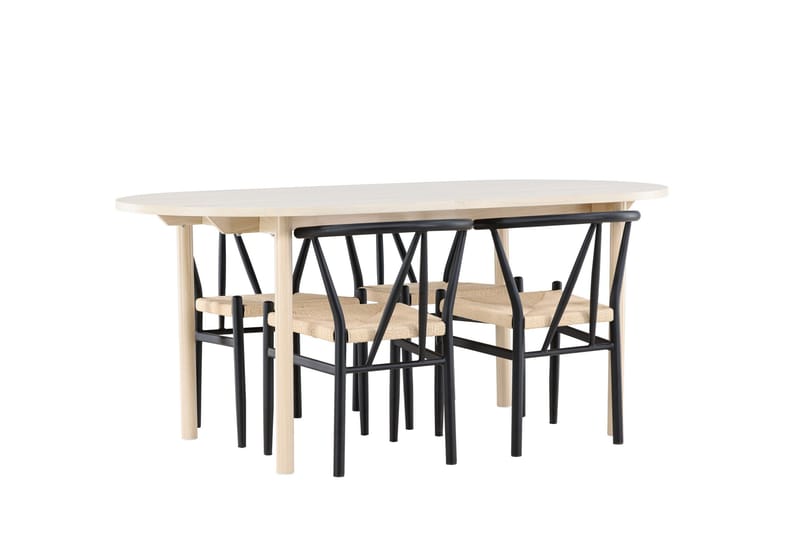 Andy Matgrupp 180 cm Oval med 4 Alfons stolar - Whitewash/Svart - Möbler - Matplats - Matgrupp & matbord med stolar