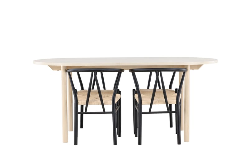 Andy Matgrupp 180 cm Oval med 4 Alfons stolar - Whitewash/Svart - Möbler - Matplats - Matgrupp & matbord med stolar