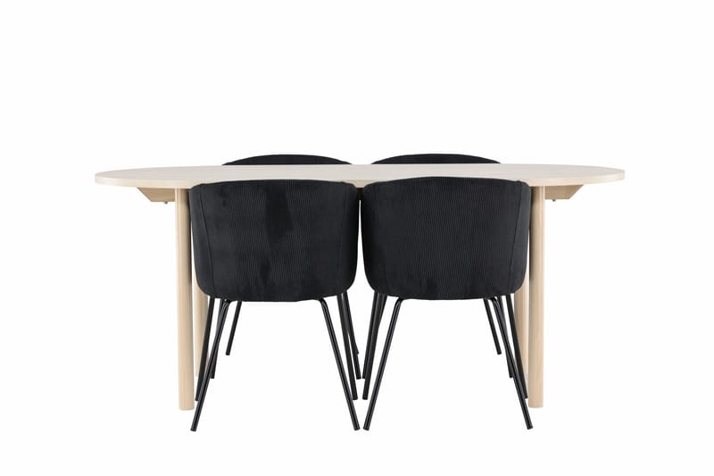 Andy Matgrupp 180 cm Oval med 4 Berit stolar - Whitewash/Svart - Möbler - Matplats - Matgrupp & matbord med stolar