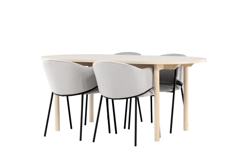 Andy Matgrupp 180 cm Oval med 4 Evelina stolar - Whitewash/Grå - Möbler - Matplats - Matgrupp & matbord med stolar