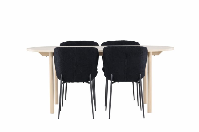 Andy Matgrupp 180 cm Oval med 4 Modesto stolar - Whitewash/Svart - Möbler - Matplats - Matgrupp & matbord med stolar