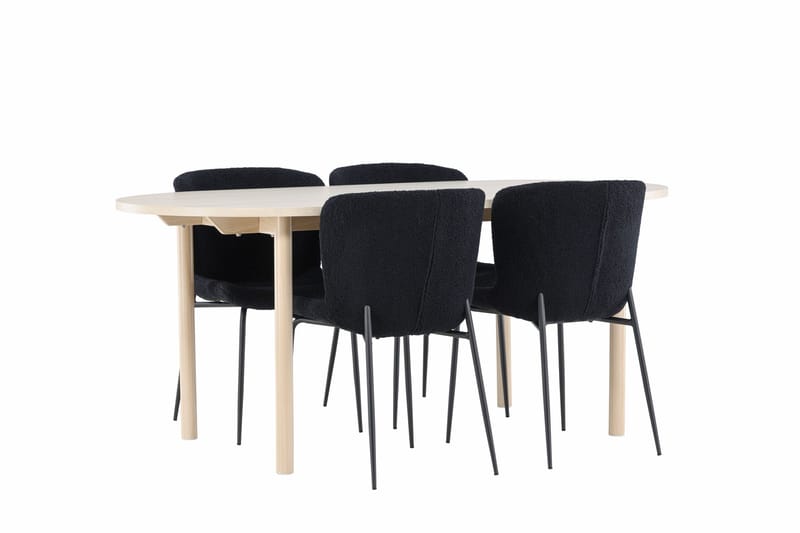 Andy Matgrupp 180 cm Oval med 4 Modesto stolar - Whitewash/Svart - Möbler - Matplats - Matgrupp & matbord med stolar
