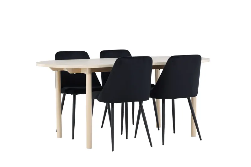 Andy Matgrupp 180 cm Oval med 4 Night stolar - Whitewash/Svart - Möbler - Matplats - Matgrupp & matbord med stolar