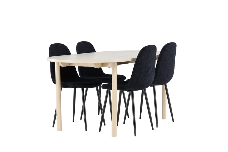 Andy Matgrupp 180 cm Oval med 4 Polar stolar - Whitewash/Svart - Möbler - Matplats - Matgrupp & matbord med stolar