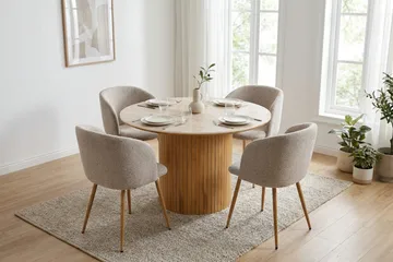 Arvo Matgrupp runt 120 cm Ek med 4 Greya Matstolar - Ek/Greige - Möbler - Matplats - Matgrupp & matbord med stolar