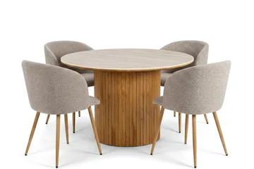 Arvo Matgrupp runt 120 cm Ek med 4 Greya Matstolar - Ek/Greige - Möbler - Matplats - Matgrupp & matbord med stolar