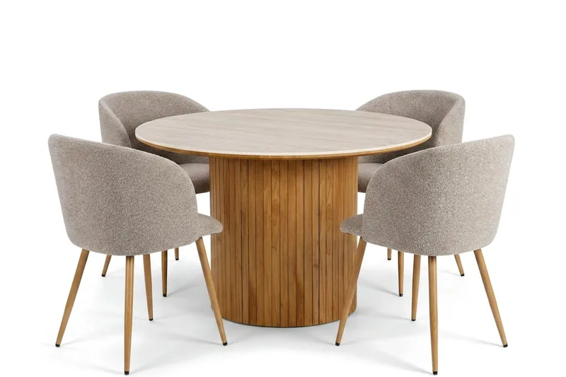 Arvo Matgrupp runt 120 cm Ek med 4 Greya Matstolar - Ek/Greige - Möbler - Matplats - Matgrupp & matbord med stolar