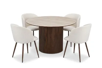 Arvo Matgrupp runt 120 cm Travertin med 4 Greya Matstolar - Valnöt - Möbler - Matplats - Matgrupp & matbord med stolar