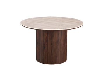 Arvo Matgrupp runt 120 cm Travertin med 4 Greya Matstolar - Valnöt - Möbler - Matplats - Matgrupp & matbord med stolar