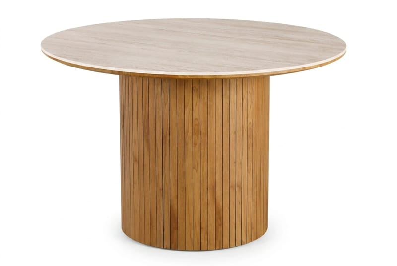 Arvo Matgrupp runt 120 cm Travertin med 4 Ronja Matstolar - Ek - Möbler - Matplats - Matgrupp & matbord med stolar