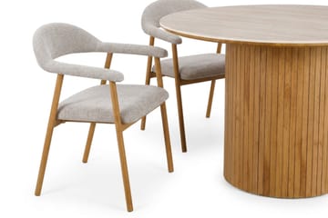 Arvo Matgrupp runt 120 cm Travertin med 4 Ronja Matstolar - Ek - Möbler - Matplats - Matgrupp & matbord med stolar