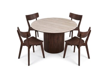 Arvo Matgrupp runt 120 cm Valnöt med 4 Amelia Matstolar - Valnöt - Möbler - Matplats - Matgrupp & matbord med stolar