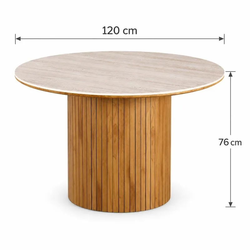 Arvo Runt Matbord 120 cm i Travertin med Pelarfot i Ekutseende - Ek - Möbler - Matplats - Matbord & köksbord