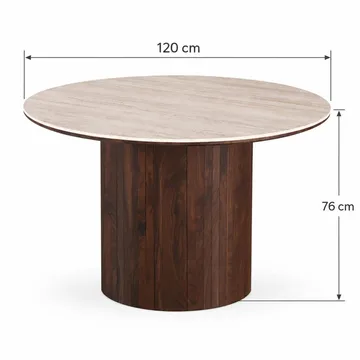 Arvo Runt Matbord 120 cm i Travertin med Pelarfot i Valnötsutseende - Beige - Möbler - Matplats - Matbord & köksbord