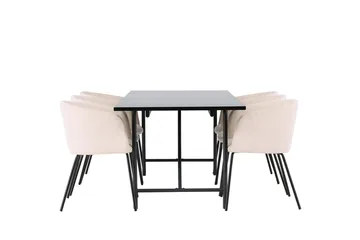 Astrid Matbord 90 cm med 6 Berit Karmstol Sammet med Armstöd - Möbler - Matplats - Matgrupp & matbord med stolar