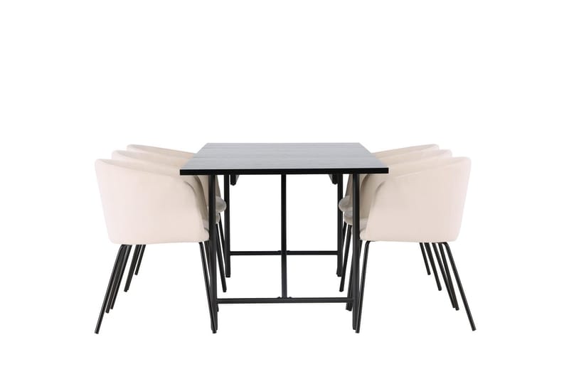 Astrid Matbord 90 cm med 6 Berit Karmstol Sammet med Armstöd - Möbler - Matplats - Matgrupp & matbord med stolar