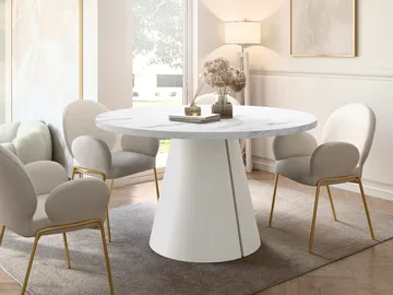 Aurion Matbord rund förlängningsbart 100-174 cm - beige, vit marmor - Möbler - Matplats - Matbord & köksbord