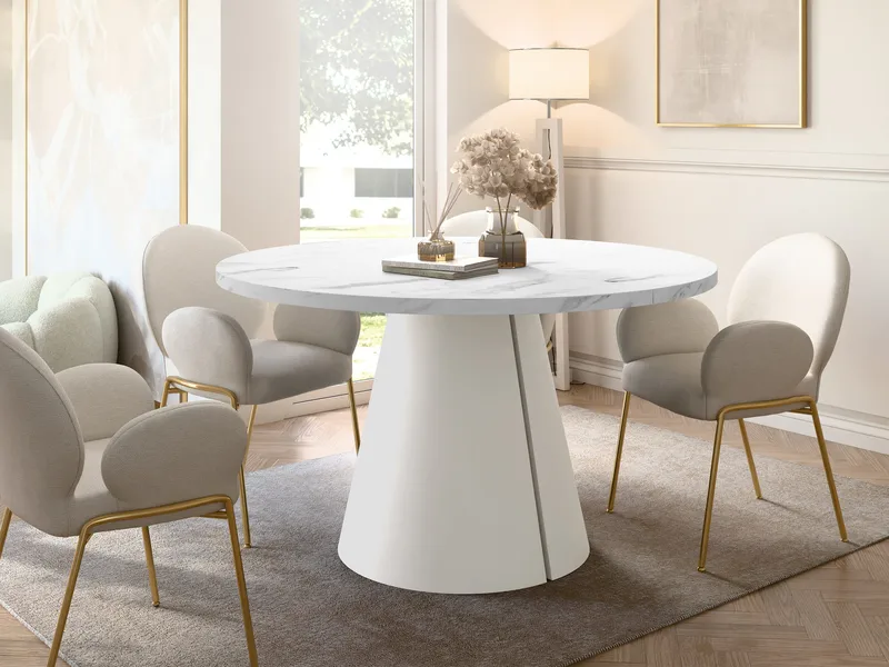 Aurion Matbord rund förlängningsbart 100-174 cm - beige, vit marmor - Möbler - Matplats - Matbord & köksbord