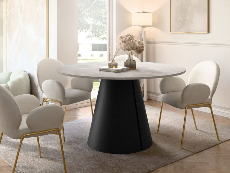 Aurion Matbord Rund Förlängningsbart 100-176 cm - beige travertin och mattsvart - Möbler - Matplats - Matbord & köksbord