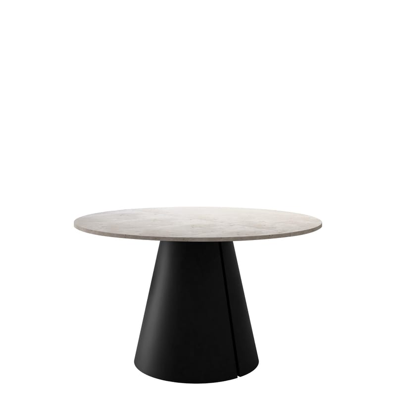 Aurion Matbord Rund Förlängningsbart 100-176 cm, beige travertin och mattsvart