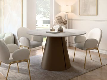 Aurion Matbord Rund Förlängningsbart 100-176 cm - Beige travertin/Koppar - Möbler - Matplats - Matbord & köksbord