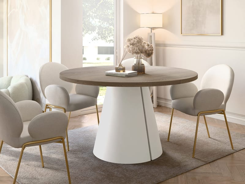 Aurion Matbord rund förlängningsbart 120-196 cm - beige, ljusbrun - Möbler - Matplats - Matbord & köksbord