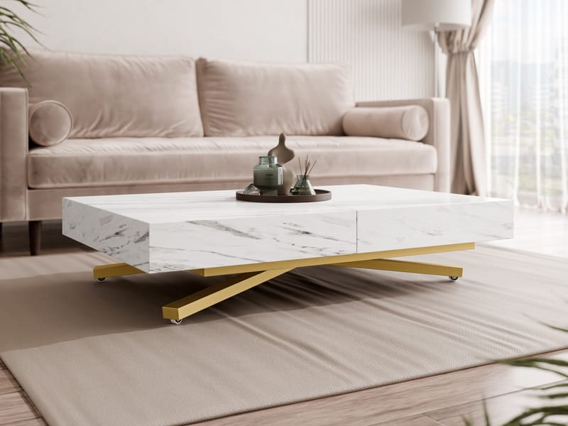 Avendi Soffbord 120 cm - Guld, vit marmor - Möbler - Vardagsrum - Soffbord & vardagsrumsbord - Soffbord