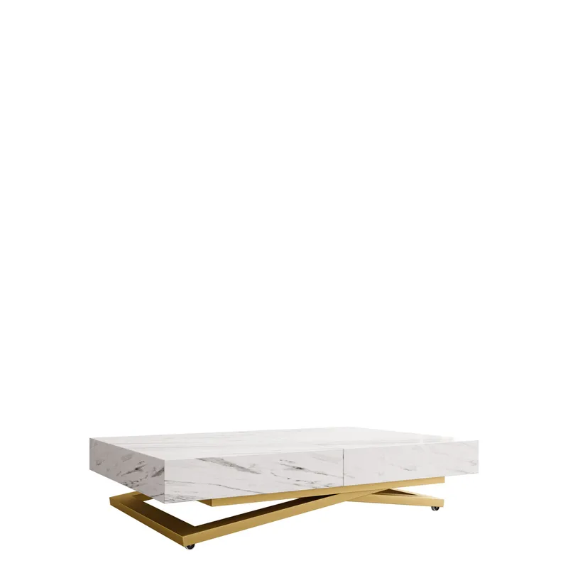 Avendi Soffbord förlängningsbart 200 cm, guld, vit marmor