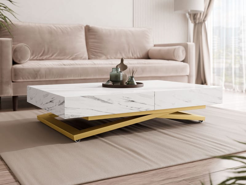 Avendi Soffbord förlängningsbart 200 cm - guld, vit marmor - Möbler - Vardagsrum - Soffbord & vardagsrumsbord - Soffbord