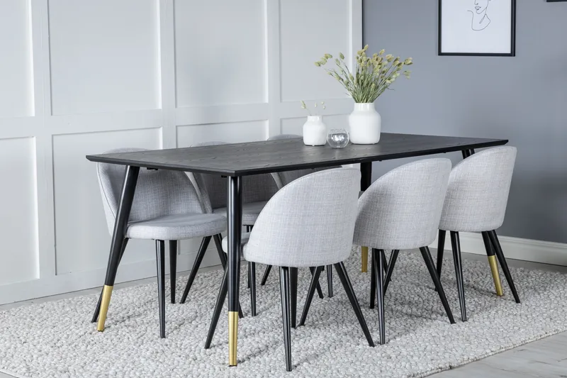 Balisa Matgrupp 180 cm Rektangulär med 6 Sedavi Stolar - Svart - Möbler - Matplats - Matgrupp & matbord med stolar