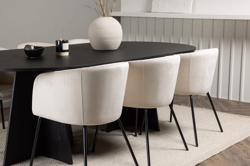 Bariso Matbord 230x115x75 cm Oval med 6 Berit Karmstol Sammet med Armstöd - Möbler - Matplats - Matgrupp & matbord med stolar