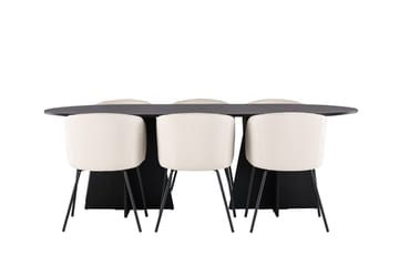 Bariso Matbord 230x115x75 cm Oval med 6 Berit Karmstol Sammet med Armstöd - Möbler - Matplats - Matgrupp & matbord med stolar