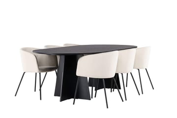 Bariso Matbord 230x115x75 cm Oval med 6 Berit Karmstol Sammet med Armstöd - Möbler - Matplats - Matgrupp & matbord med stolar