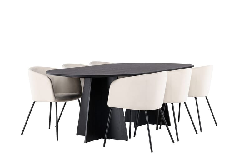 Bariso Matbord 230x115x75 cm Oval med 6 Berit Karmstol Sammet med Armstöd - Möbler - Matplats - Matgrupp & matbord med stolar