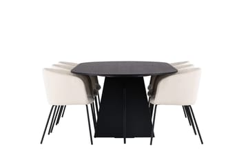 Bariso Matbord 230x115x75 cm Oval med 6 Berit Karmstol Sammet med Armstöd - Möbler - Matplats - Matgrupp & matbord med stolar