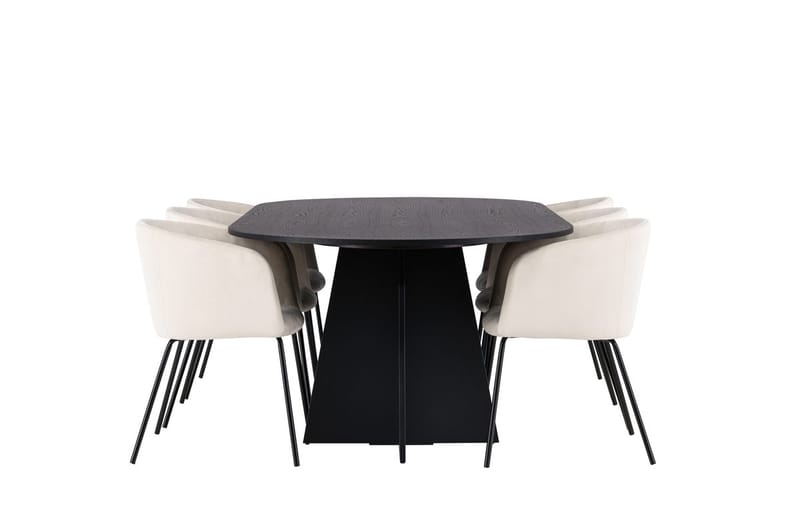 Bariso Matbord 230x115x75 cm Oval med 6 Berit Karmstol Sammet med Armstöd - Möbler - Matplats - Matgrupp & matbord med stolar