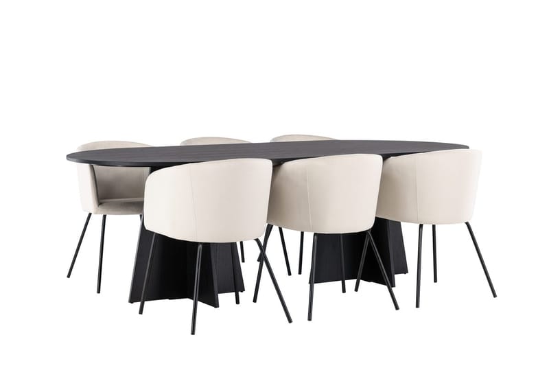 Bariso Matbord 230x115x75 cm Oval med 6 Berit Karmstol Sammet med Armstöd - Möbler - Matplats - Matgrupp & matbord med stolar