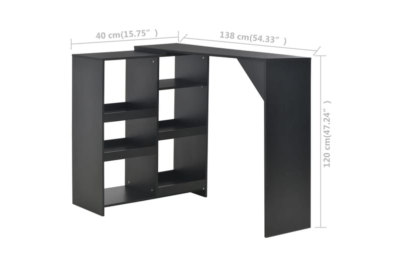 Barbord med flyttbar hylla svart 138x39x110 cm - Svart - Möbler - Matplats - Barmöbler - Barbord