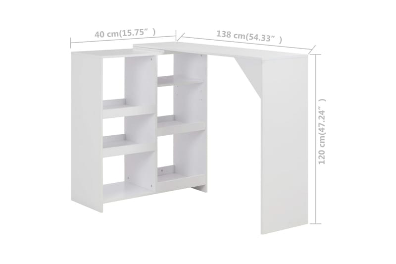 Barbord med flyttbar hylla vit 138x39x110 cm - Vit - Möbler - Matplats - Barmöbler - Barbord