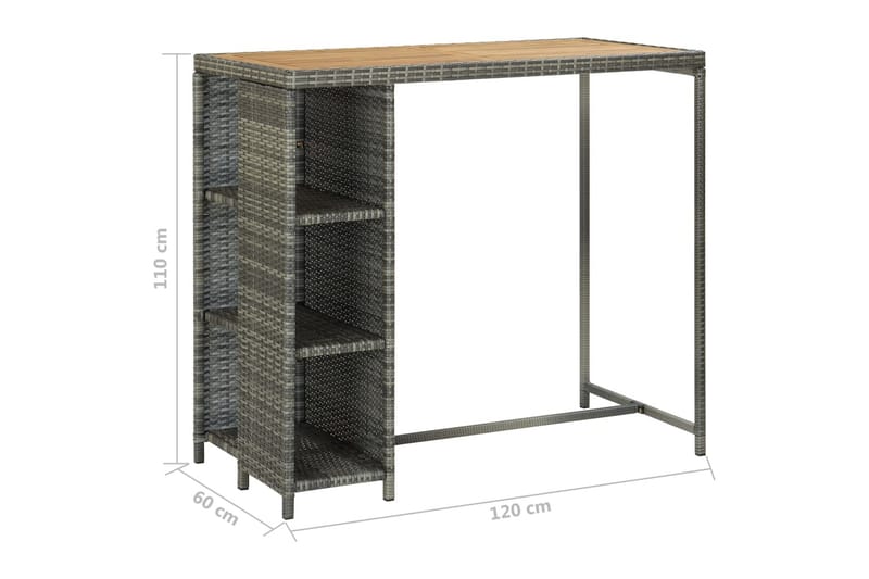 Barbord med förvaringshyllor grå 120x60x110 cm konstrotting - Grå - Möbler - Matplats - Barmöbler - Barbord