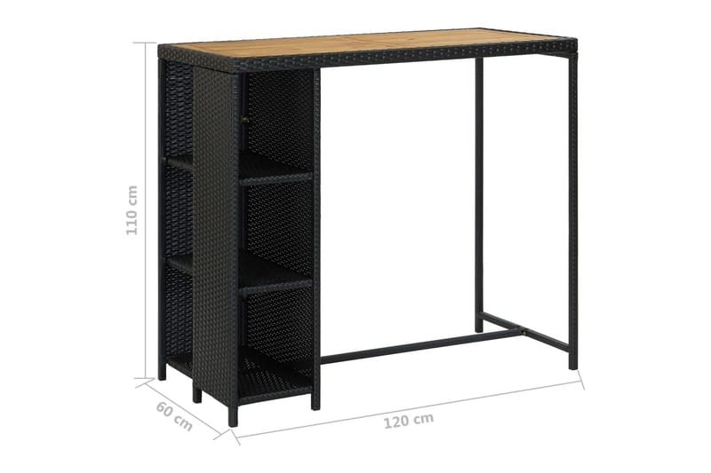 Barbord med förvaringshyllor svart 120x60x110 cm konstrottin - Svart - Möbler - Matplats - Barmöbler - Barbord