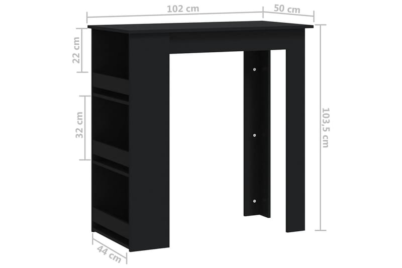 Barbord med förvaringshyllor svart 102x50x103,5 cm spånskiva - Svart - Barbord - Bord