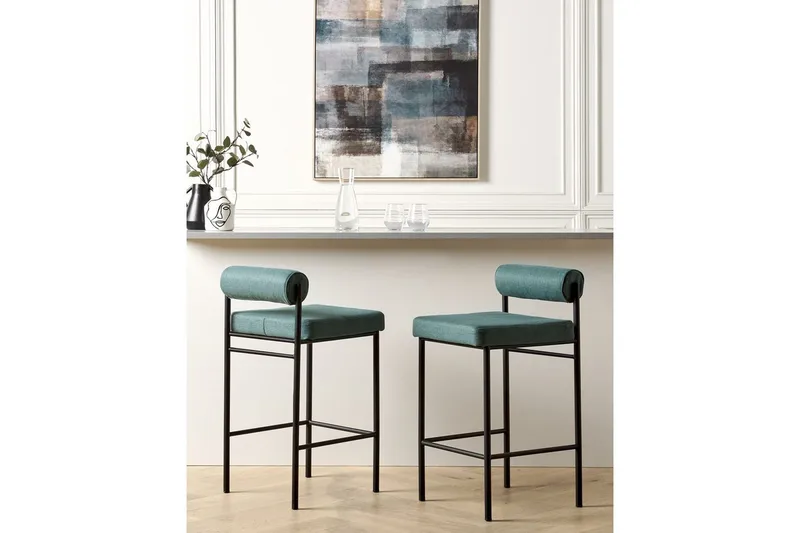Barstol Amaya set om 2 Blågrön-Svart, Polyester - Blågrön-Svart, Polyester - Möbler - Matplats - Barmöbler - Barstolar