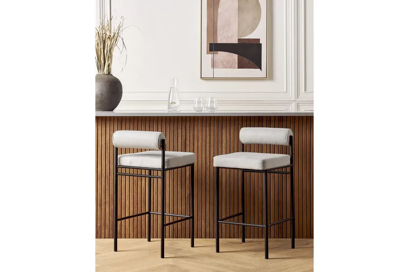 Barstol Amaya set om 2 Ljusgrå-Svart, Polyester - Ljusgrå-Svart, Polyester - Möbler - Matplats - Barmöbler - Barstolar